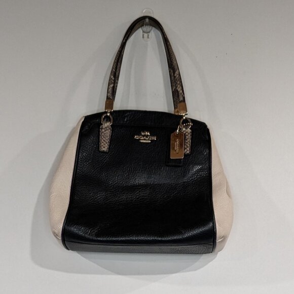 Coach Leather Handbag with Snakeskin Crossbody Straps White Black - Picture 1 of 5